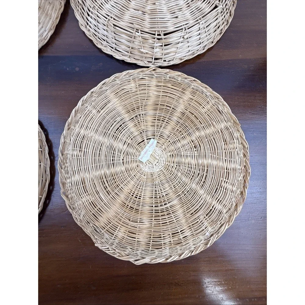 VTG Set of 4: Wicker Rattan Bamboo Round Paper Plate Holders 10